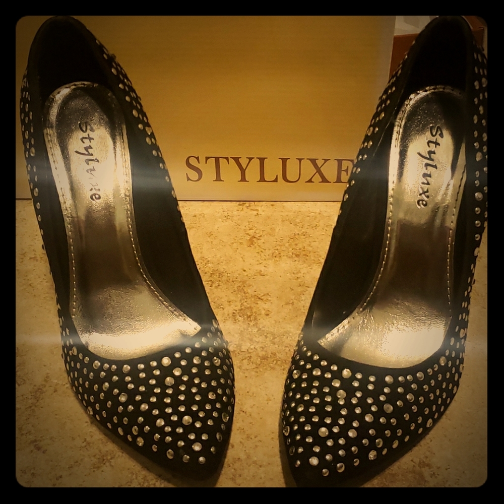 Black Silver Studded Heals